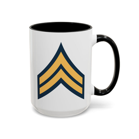 US Army Corporal (E-4) Stripes Coffee Mug - Double Sided Print, Black Accent White Ceramic, 15oz by TheGlassyLass.com
