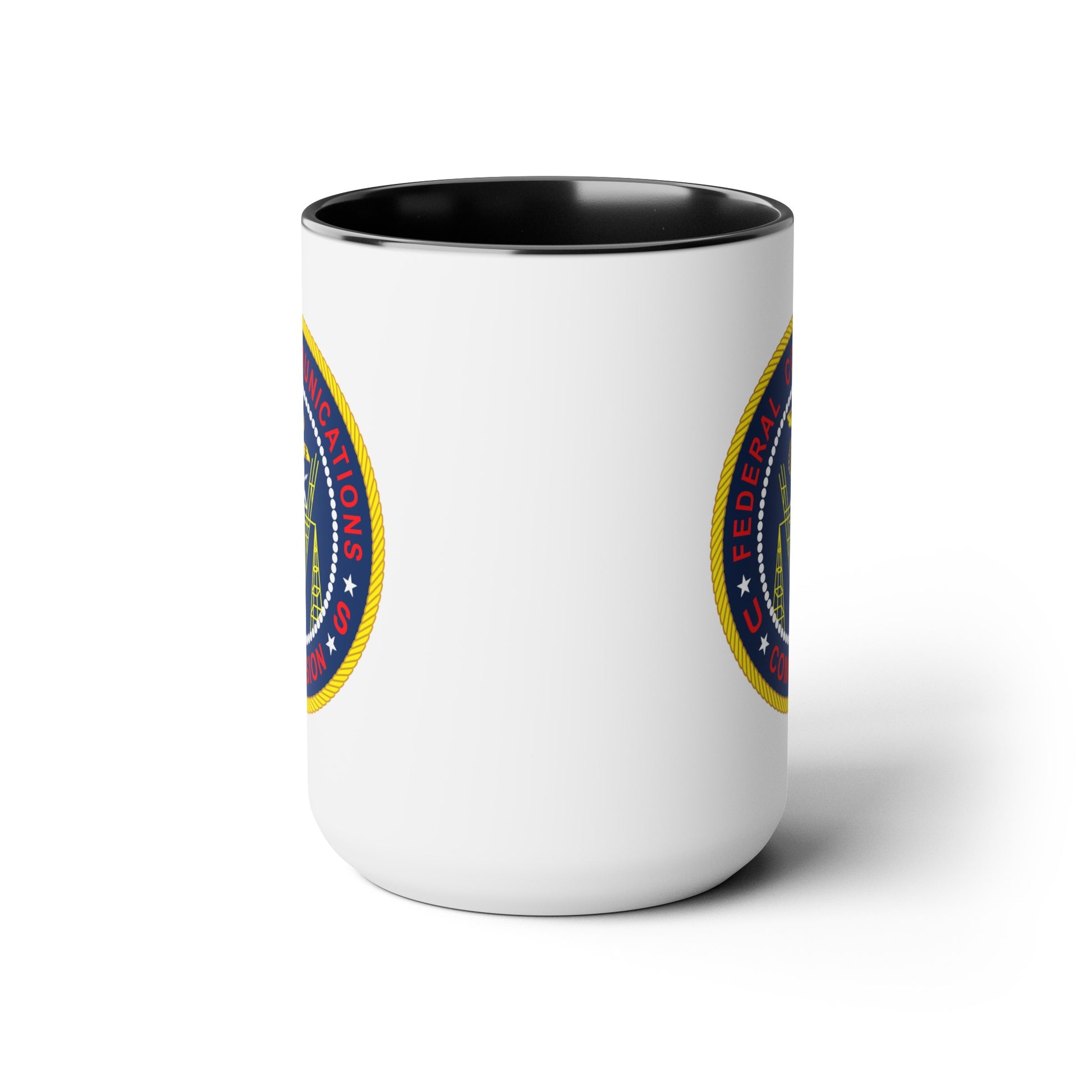 FCC Logo Coffee Mug - Double Sided Black Accent White Ceramic 15oz by TheGlassyLass.com