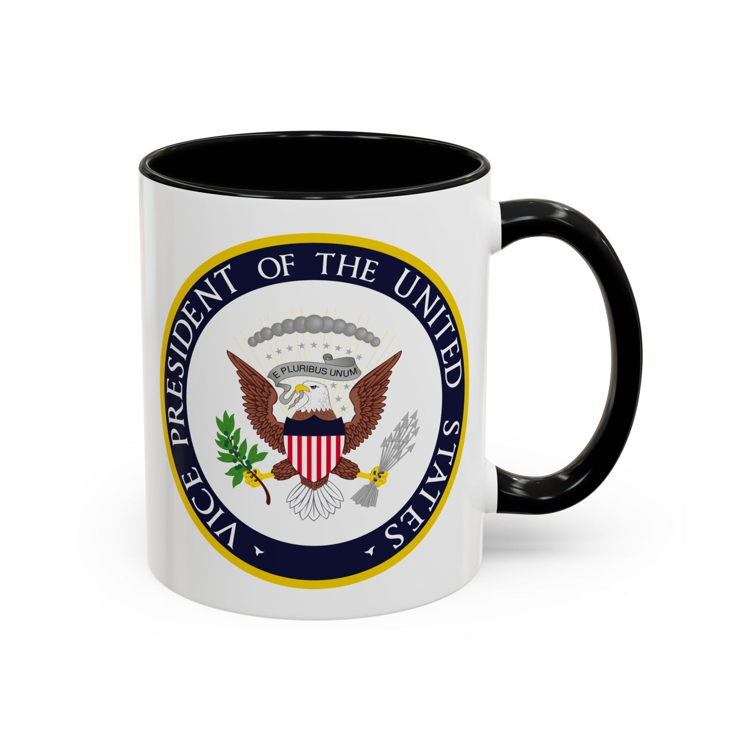 Vice President of the United States Seal Coffee Mug - Double Sided Print, Black Accent White Ceramic, 11oz by TheGlassyLass.com