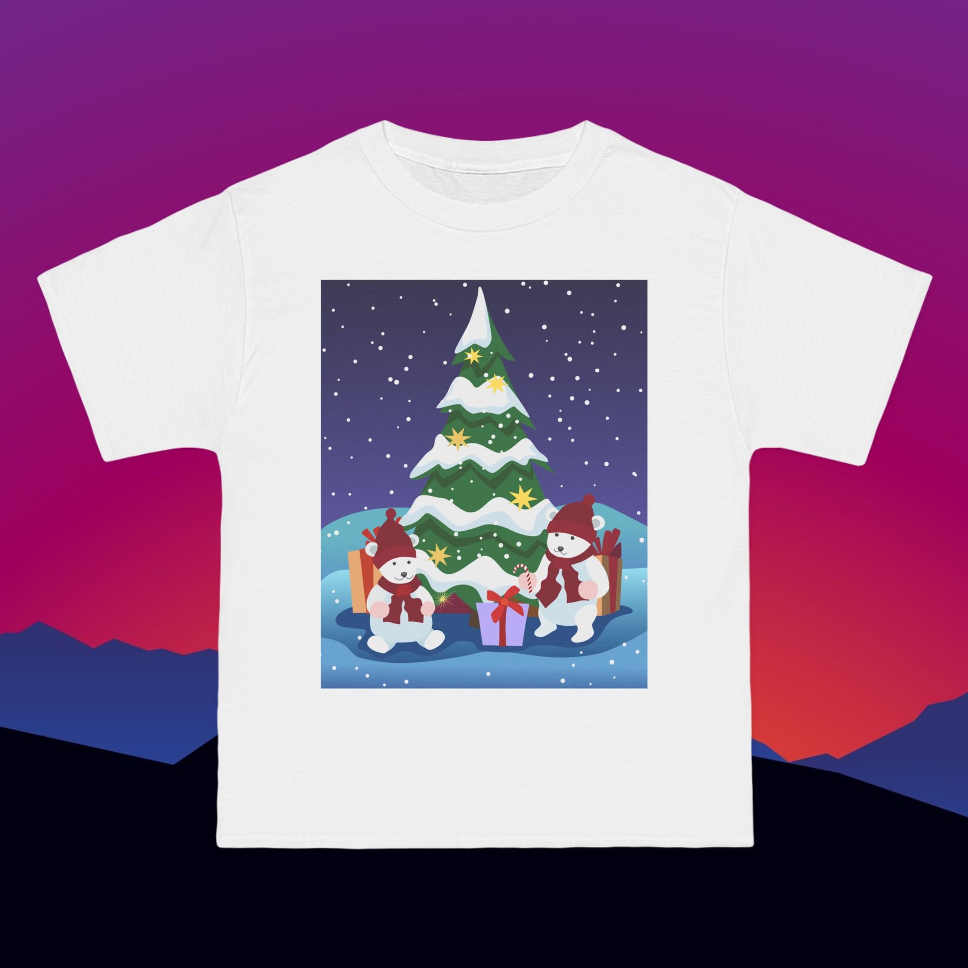 Polar Bear Christmas T-Shirt: (Hanes Beefy-T 100% Preshrunk Cotton Custom Printed by TheGlassyLass.com