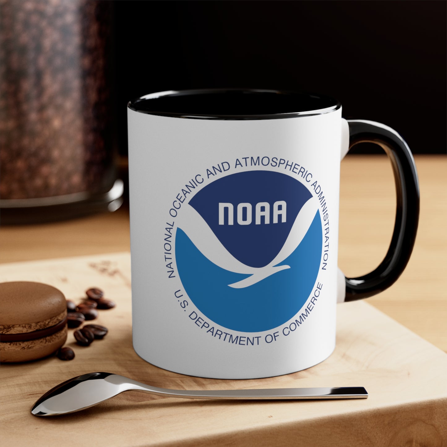 NOAA Logo Coffee Mug - Double Sided Black Accent White Ceramic 11oz by TheGlassyLass