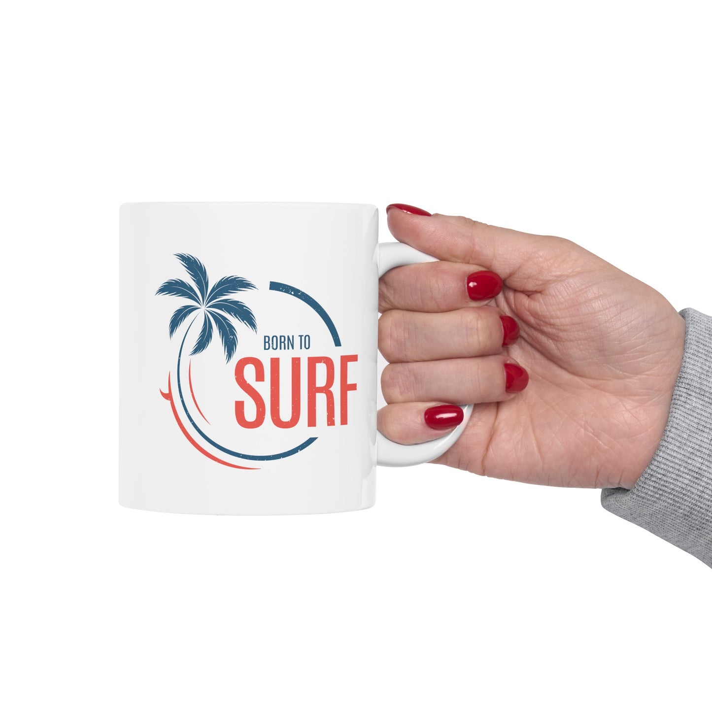 Born to Surf Coffee Mug - Double Sided White Ceramic 11oz by TheGlassyLass.com