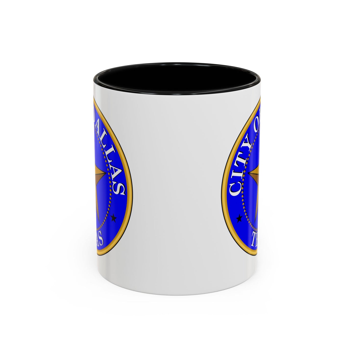 City of Dallas Seal Coffee Mug - Double Sided Print, Black Accent White Ceramic, 11oz by TheGlassyLass.com