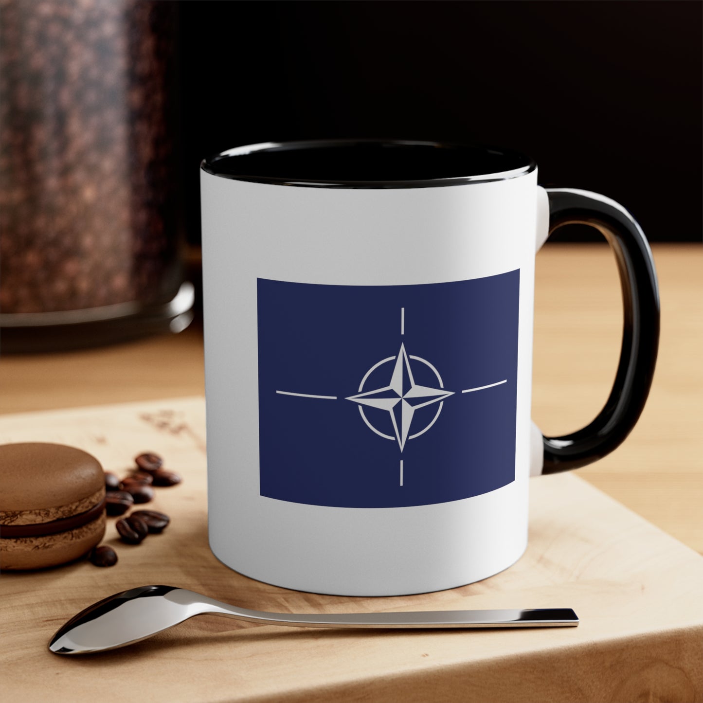 NATO Coffee Mug - Double Sided Black Accent White Ceramic 11oz by TheGlassyLass.com