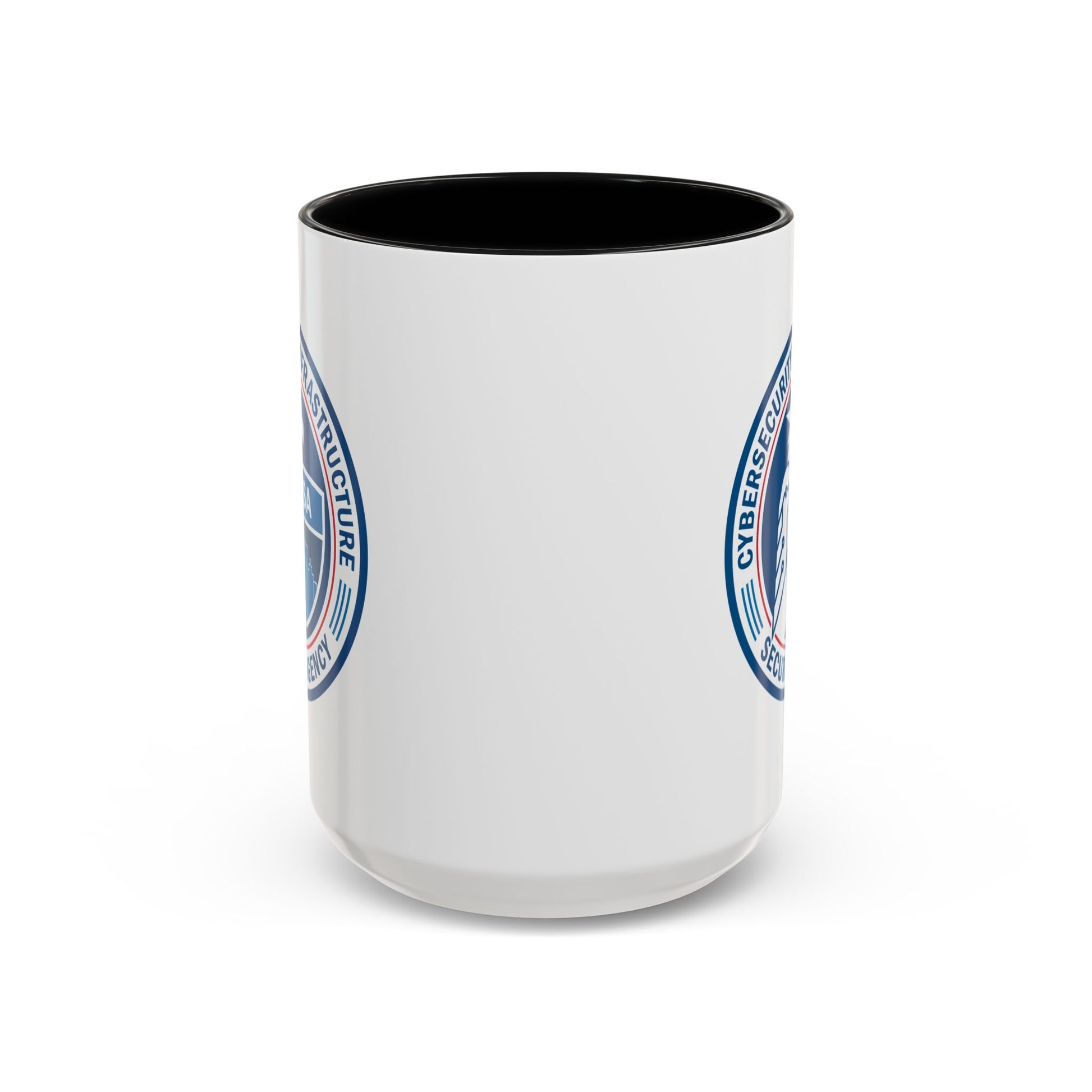 Cybersecurity and Infrastructure Security Agency Seal Coffee Mug - Double Sided Print, Black Accent White Ceramic, 15oz by TheGlassyLass.com