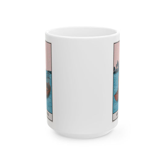 Six of Swords Tarot Card Coffee Mug - Double Sided White Ceramic 15oz by TheGlassyLass