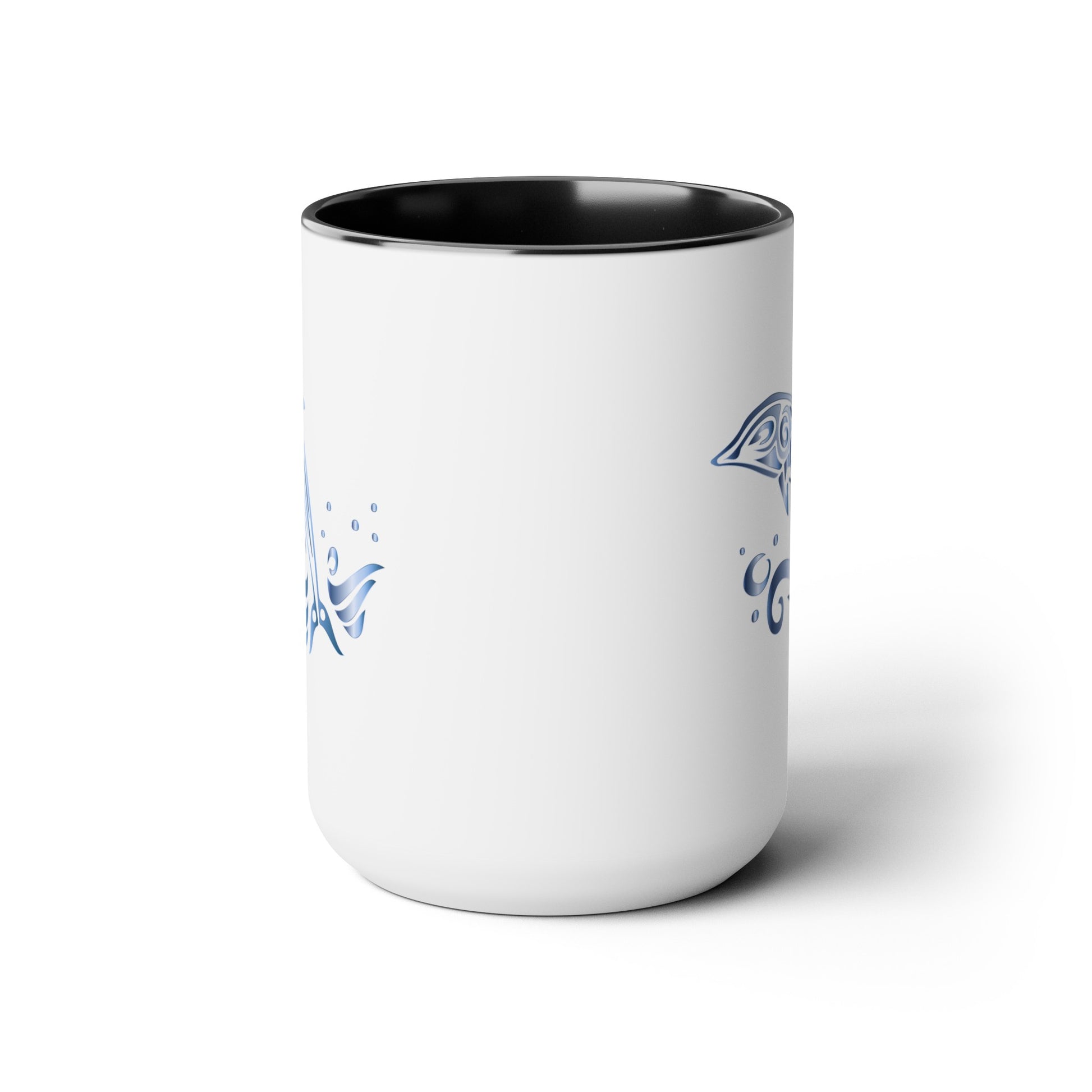 Dolphin Coffee Mug Double Sided Black Accent White Ceramic 15oz by TheGlassyLass.com