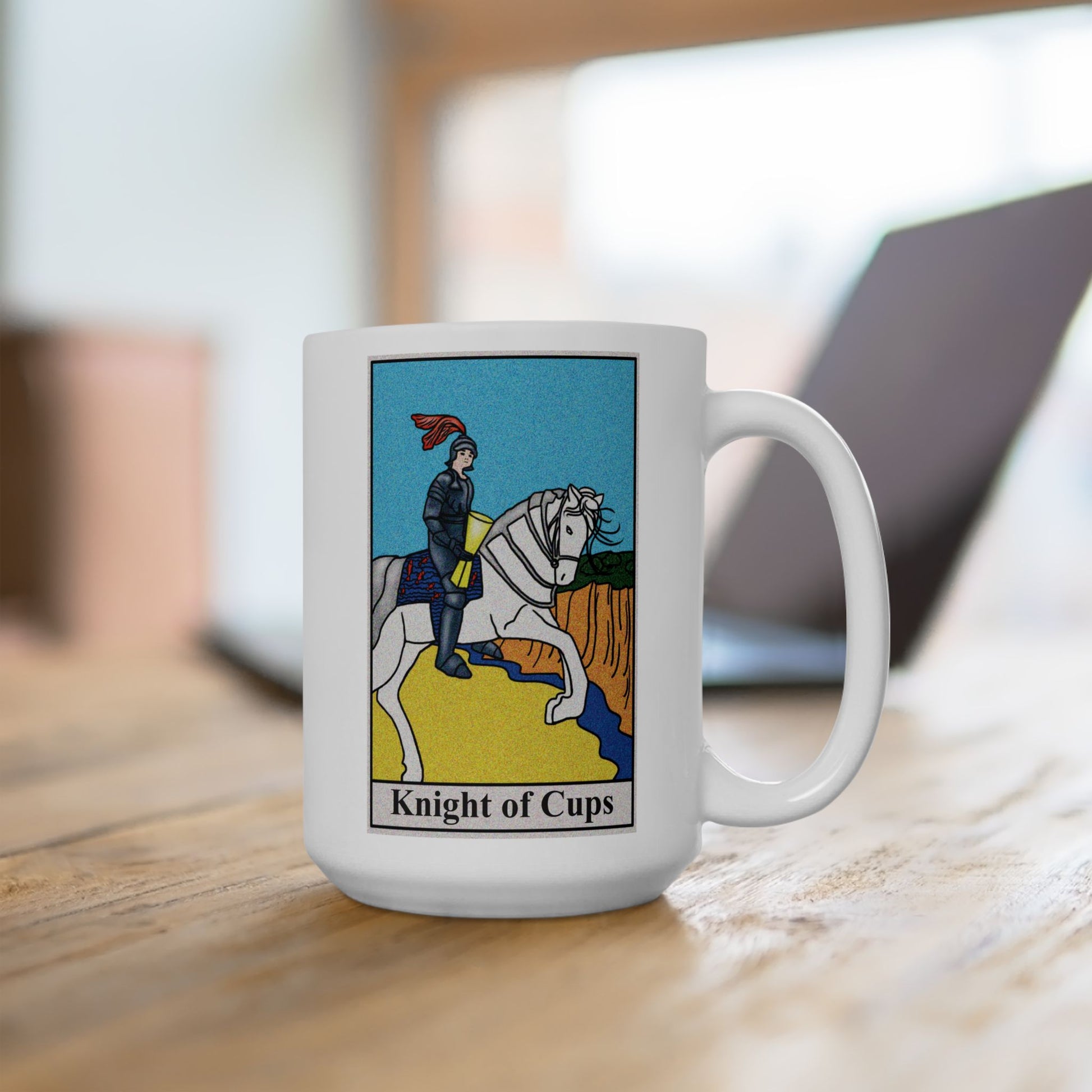 Knight of Cups Tarot Card Coffee Mug - Double Sided White Ceramic 15oz by TheGlassyLass.com