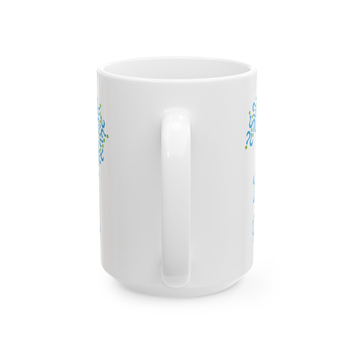 Question Mark Coffee Mug - Double Sided White Ceramic 15oz by TheGlassyLass.com