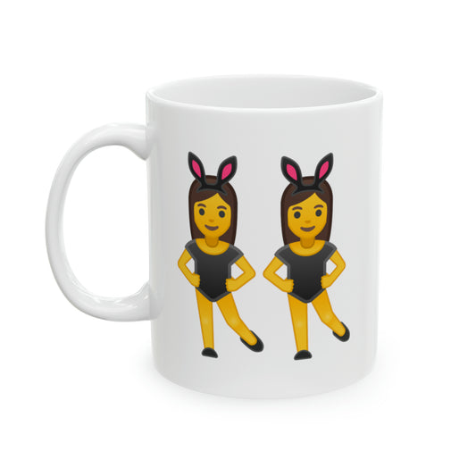 Twins Emoji Coffee Mug - Double Sided White Ceramic 11oz by TheGlassyLass,com