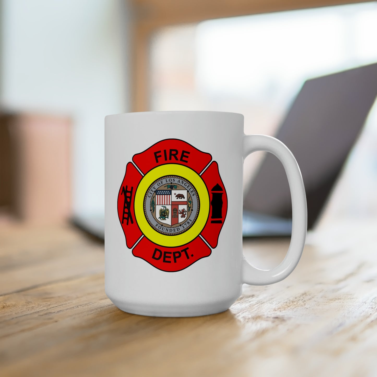 LA City Fire Department Coffee Mug - Double Sided White Ceramic 15oz by TheGlassyLass.com