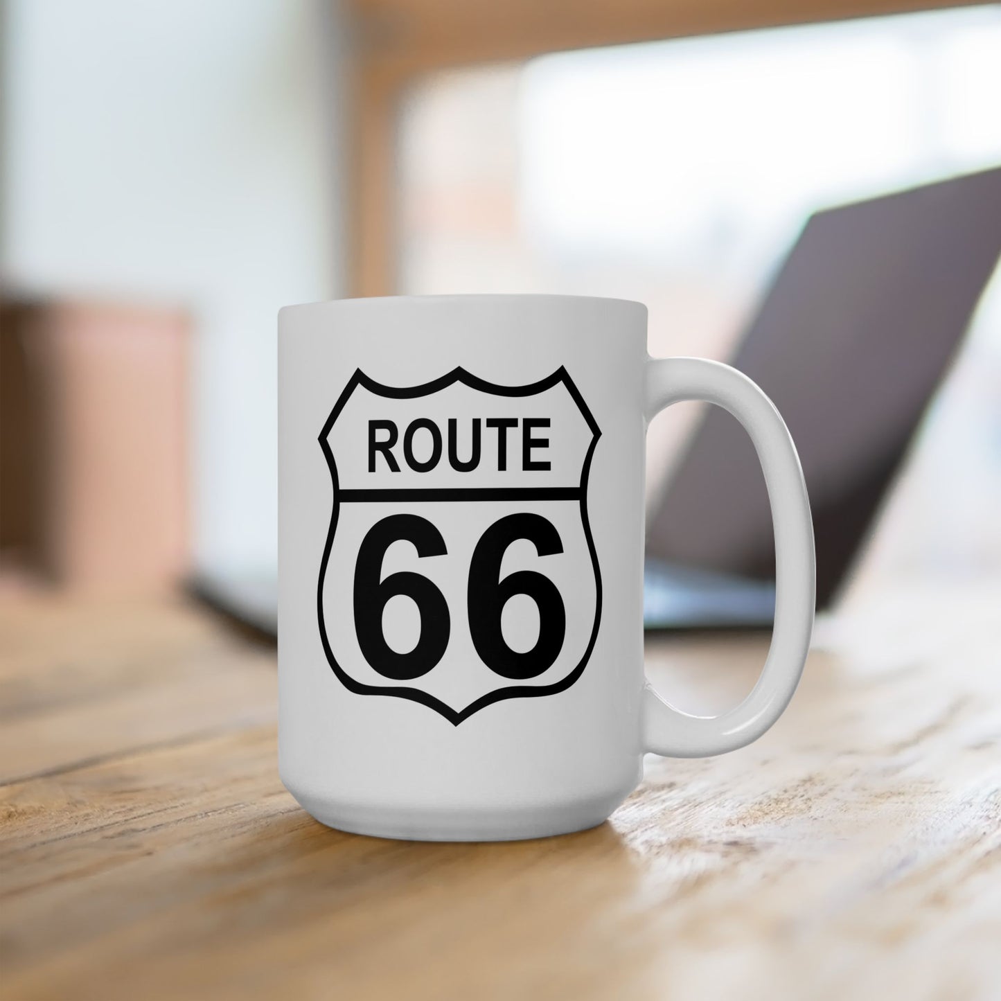 Route 66 Highway Sign Coffee Mug - Double Sided White Ceramic 15oz by TheGlassyLass.com