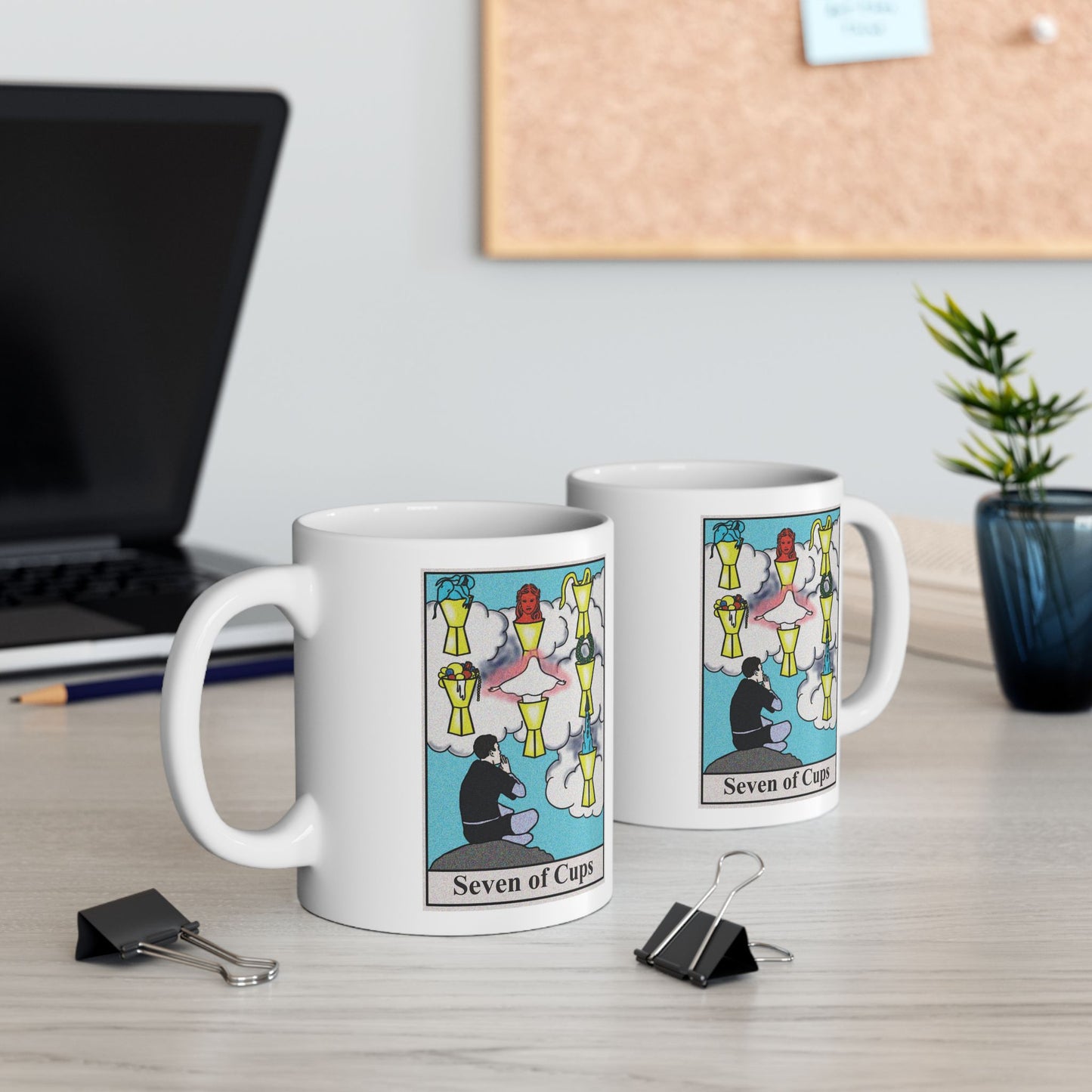Seven of Cups Tarot Card Coffee Mug - Double Sided Print, White Ceramic, 11oz by TheGlassyLass.com