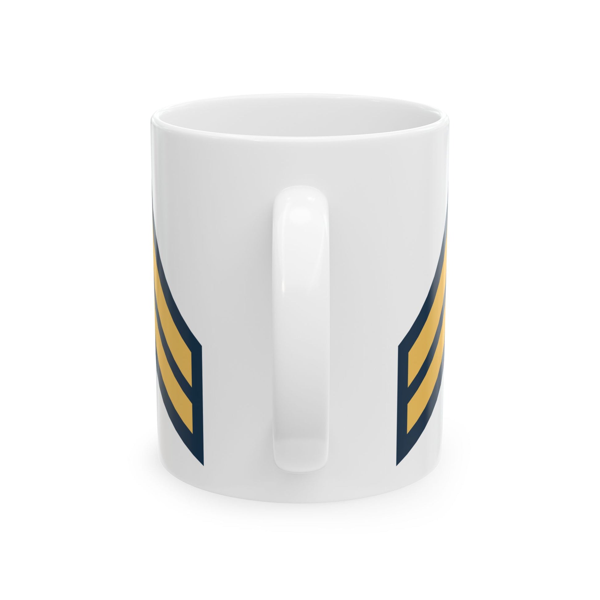 US Army Corporal (E-4) Stripes Coffee Mug - Double Sided Print, White Ceramic, 11oz by TheGlassyLass.com