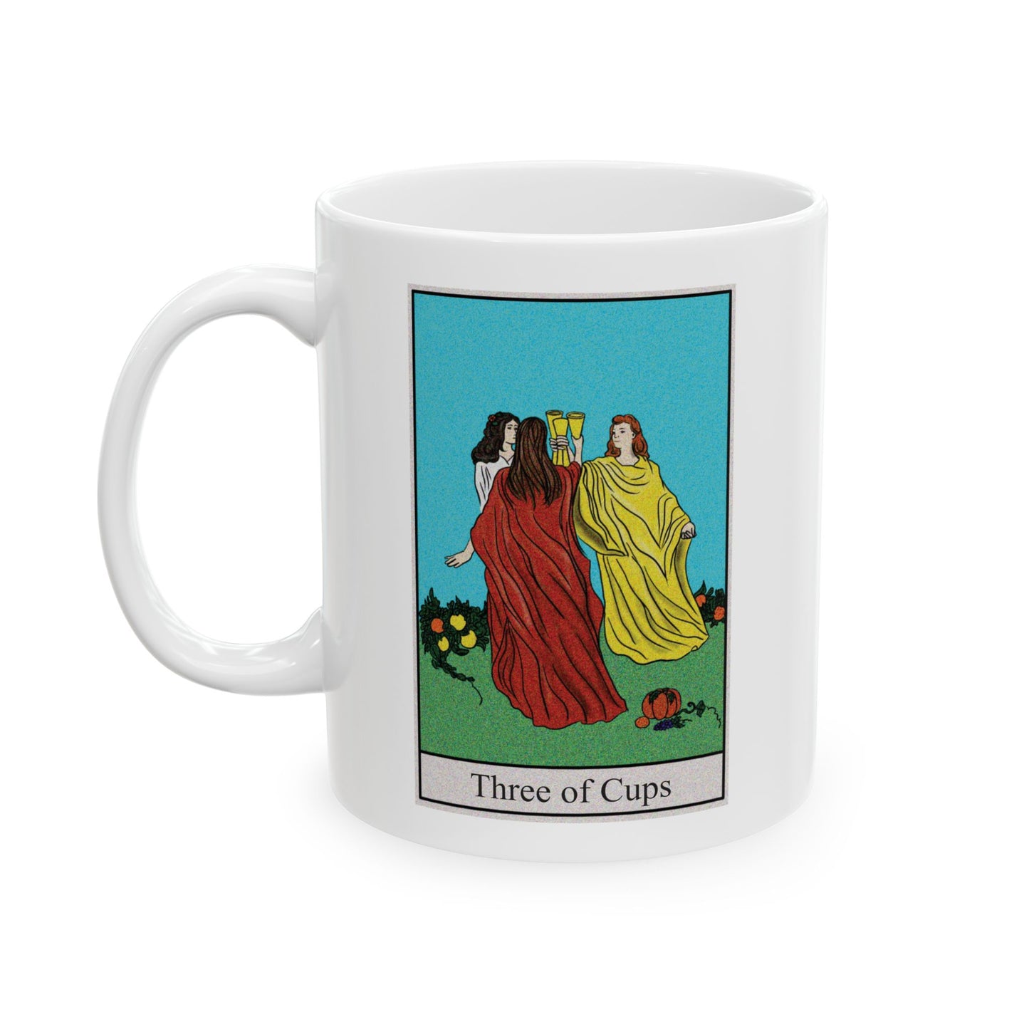 Three of Cups Tarot Card Coffee Mug - Double Sided Print, White Ceramic, 11oz by TheGlassyLass