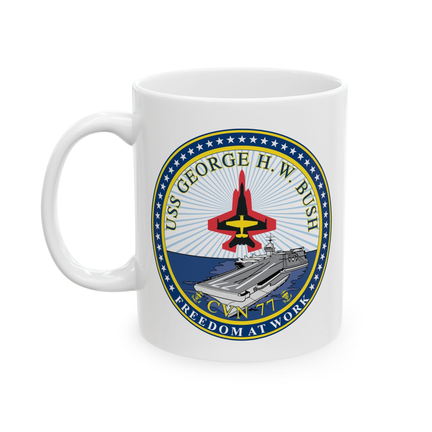 USS George H. W. Bush CVN 77 Seal Coffee Mug - Double Sided Print, White Ceramic, 11oz by TheGlassyLass.com