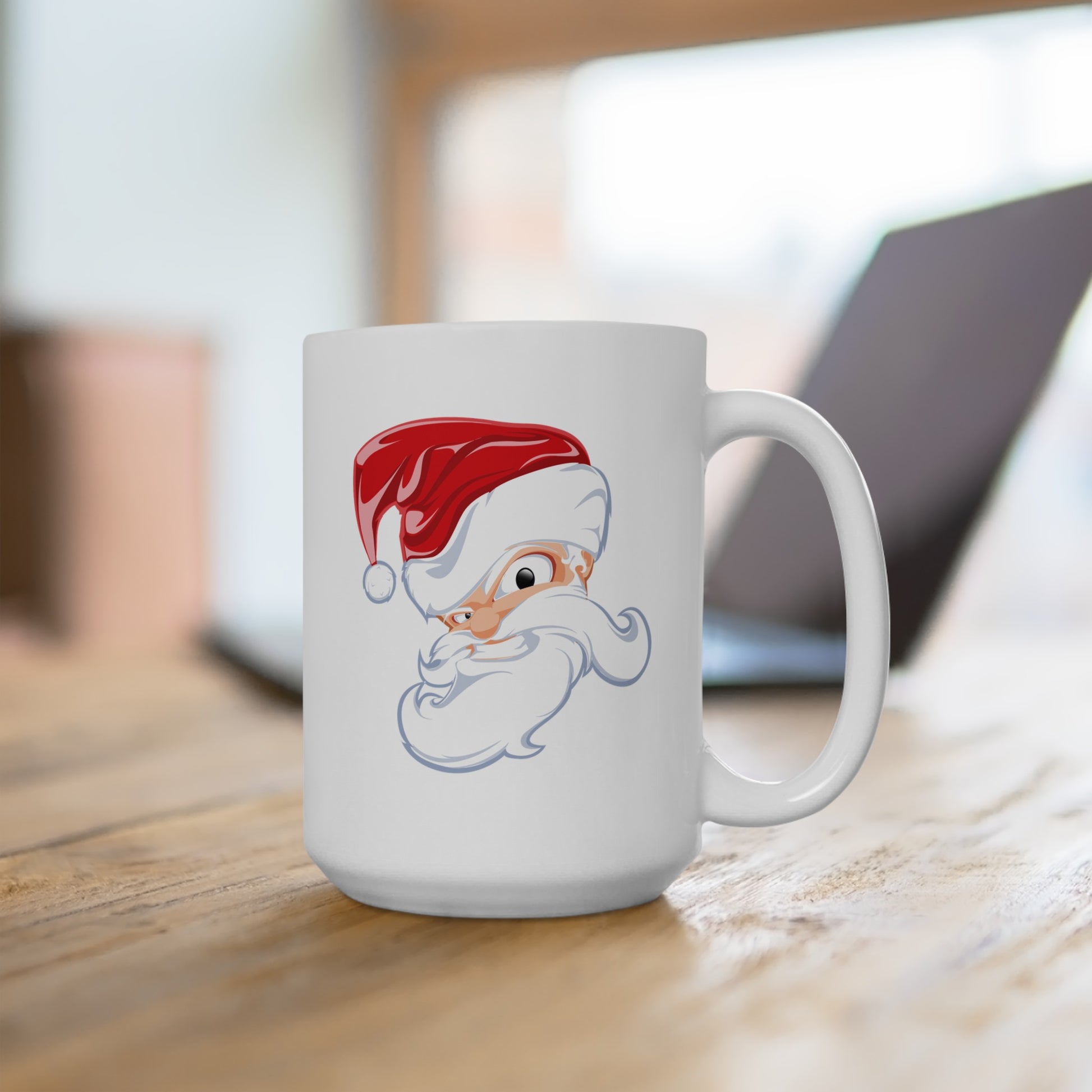 Angry Santa Christmas Coffee / Cocoa - Double Sided White Ceramic 15oz - by TheGlassyLass.com