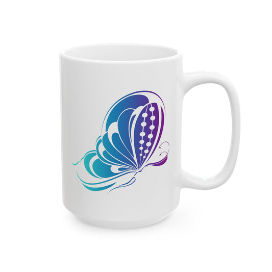 Butterfly Coffee Mug - Double Sided White Ceramic 15oz by TheGlassyLass.com