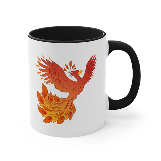 Phoenix Rising Coffee Mug - Double Sided Black Accent White Ceramic 11oz by TheGlassyLass.com