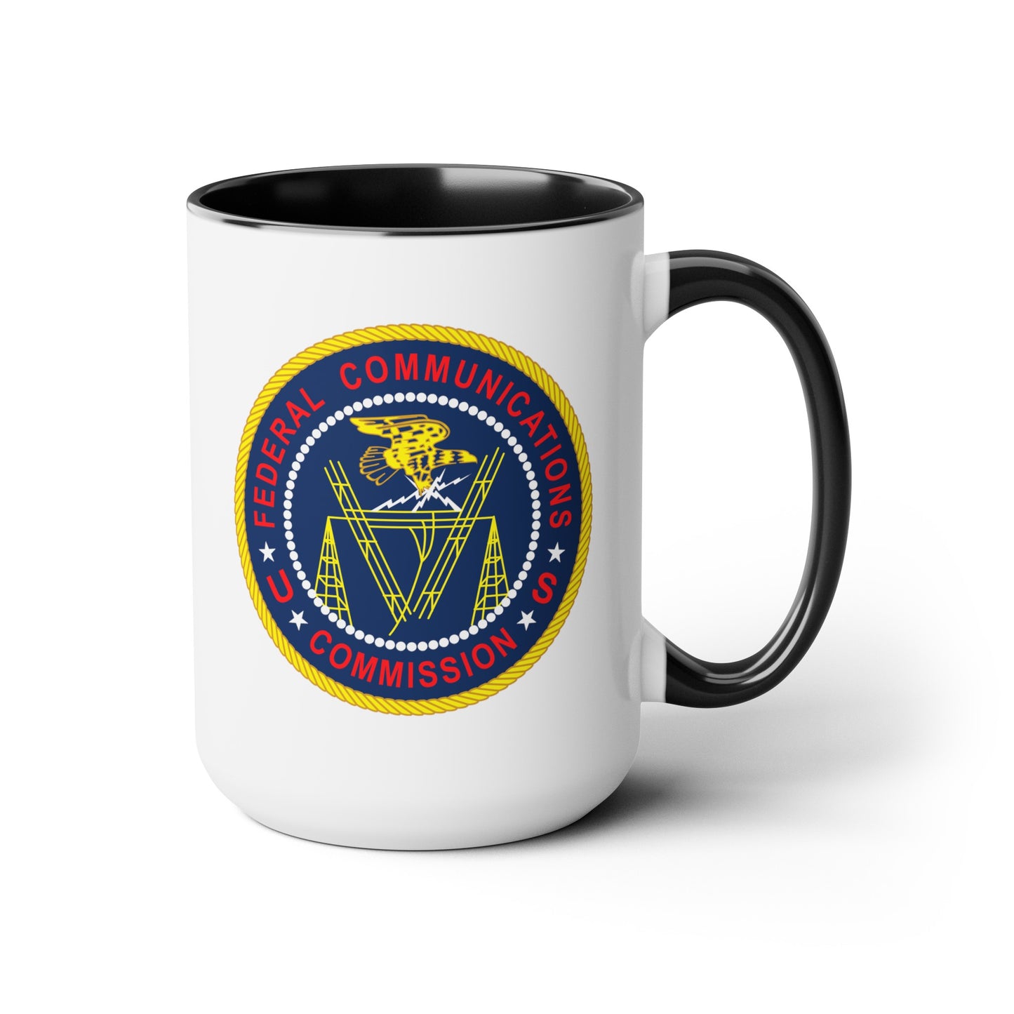 FCC Logo Coffee Mug - Double Sided Black Accent White Ceramic 15oz by TheGlassyLass.com