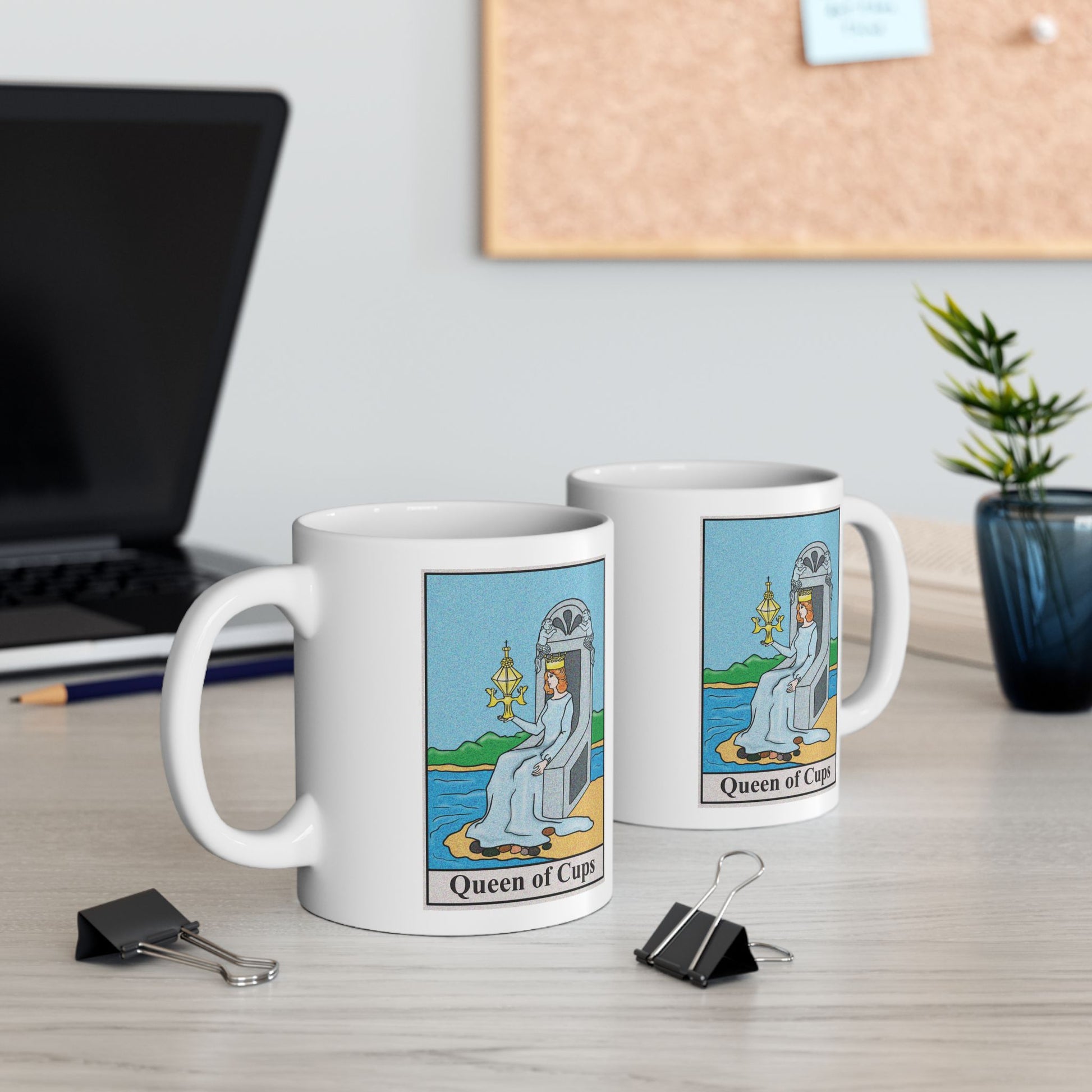 Queen of Cups Tarot Card Coffee Mug - Double Sided Print, White Ceramic, 11oz by TheGlassyLass.com