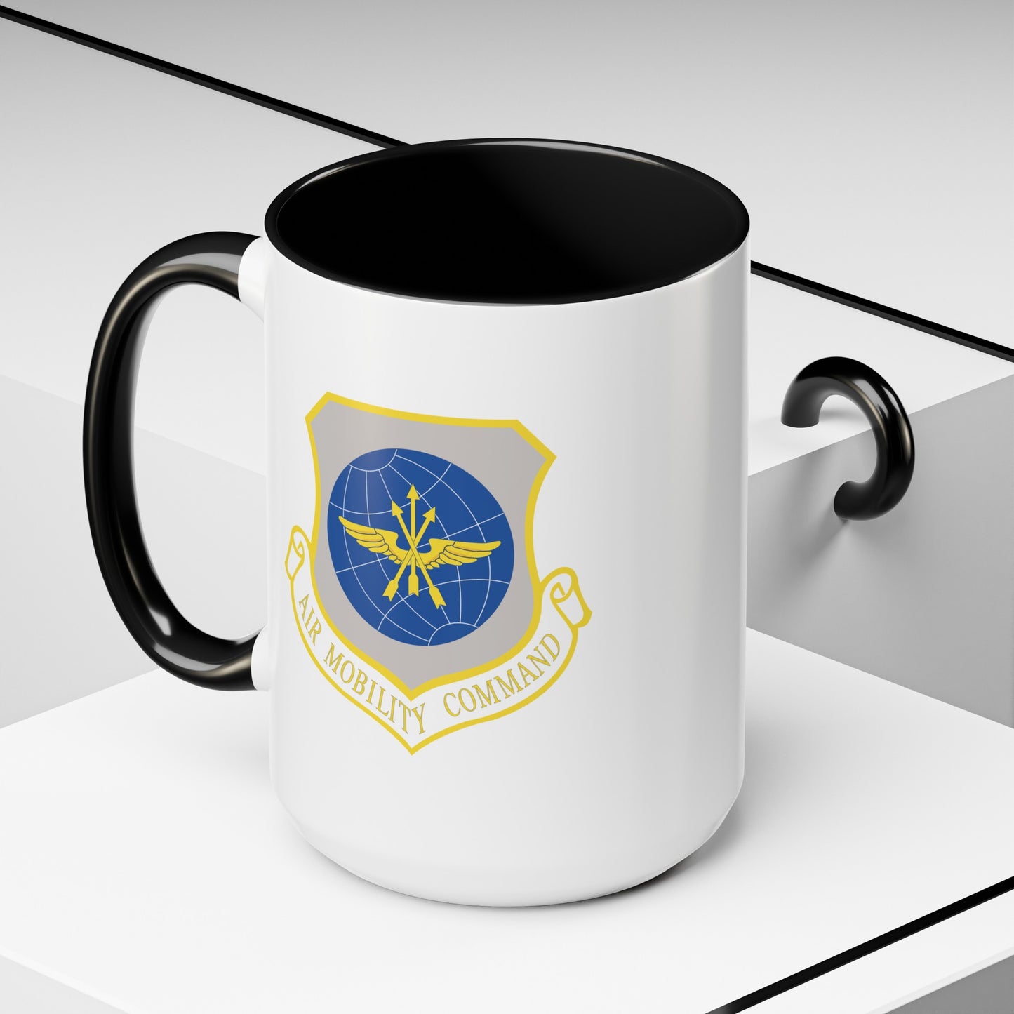 US Air Force Air Mobility Command - Double Sided Black Accent White Ceramic Coffee Mug 15oz by TheGlassyLass.com