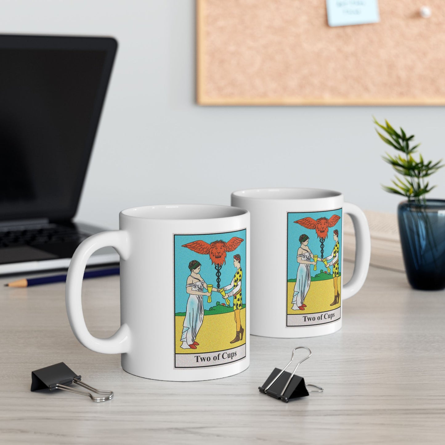 Two of Cups Tarot Card Coffee Mug - Double Sided Print, White Ceramic, 11oz by TheGlassyLass.com