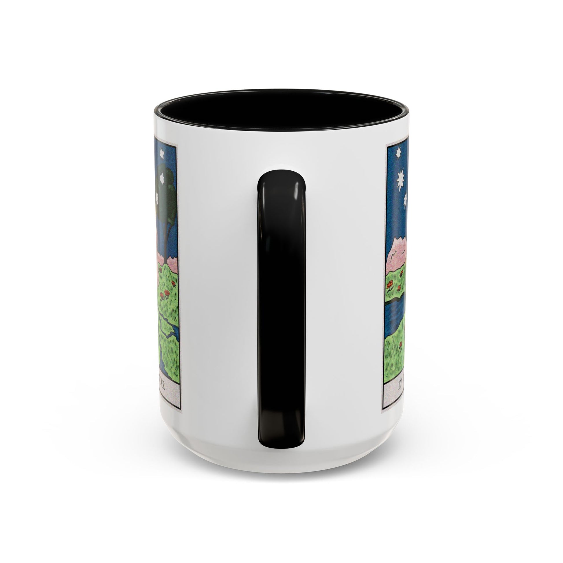 The Star Tarot Card Coffee Mug - Double Sided Black Accent White Ceramic 15oz by TheGlassyLass.com