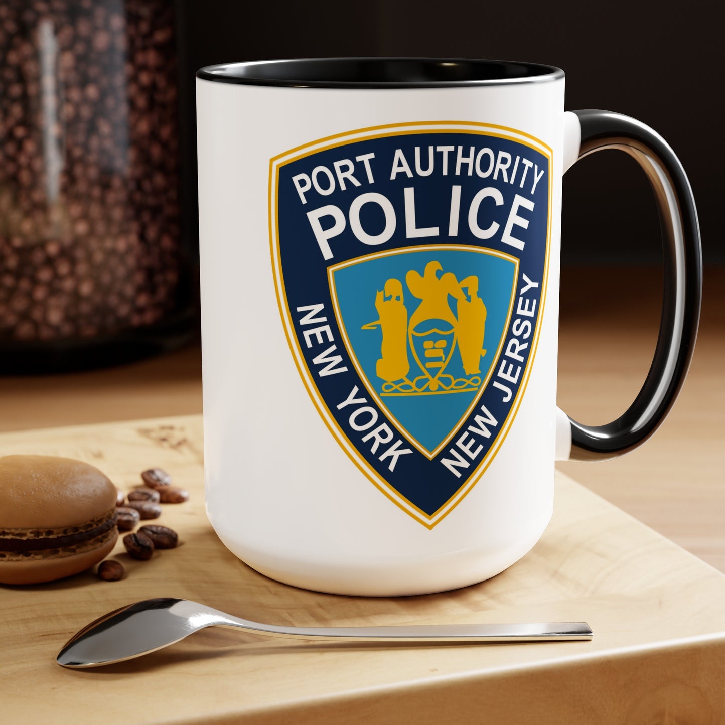 Port Authority Police Coffee Mug - Double Sided Black Accent White Ceramic 15oz by TheGlassyLass.com