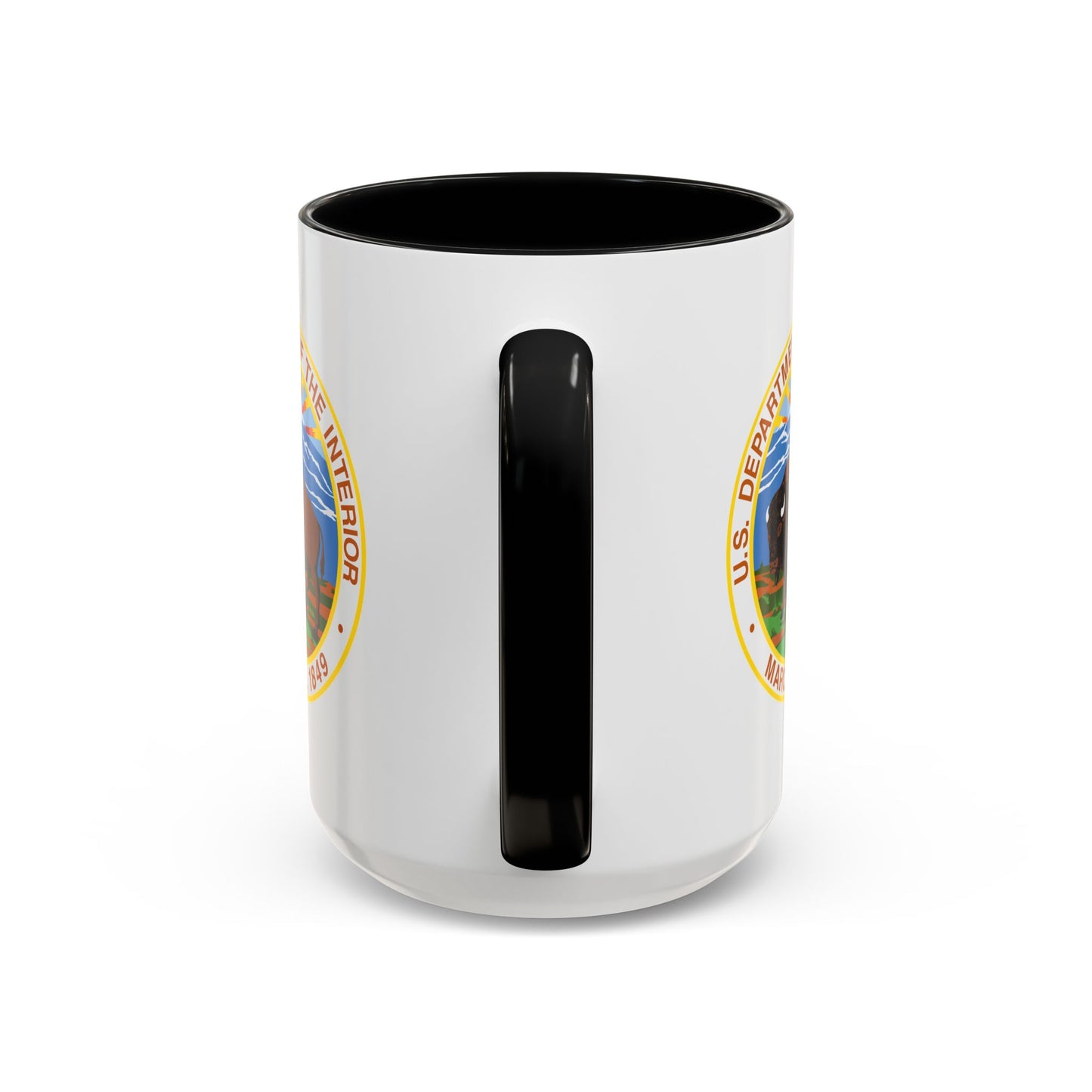 US Department of the Interior Seal Coffee Mug - Double Sided Print, Black Accent White Ceramic, 15oz by TheGlassyLass.com