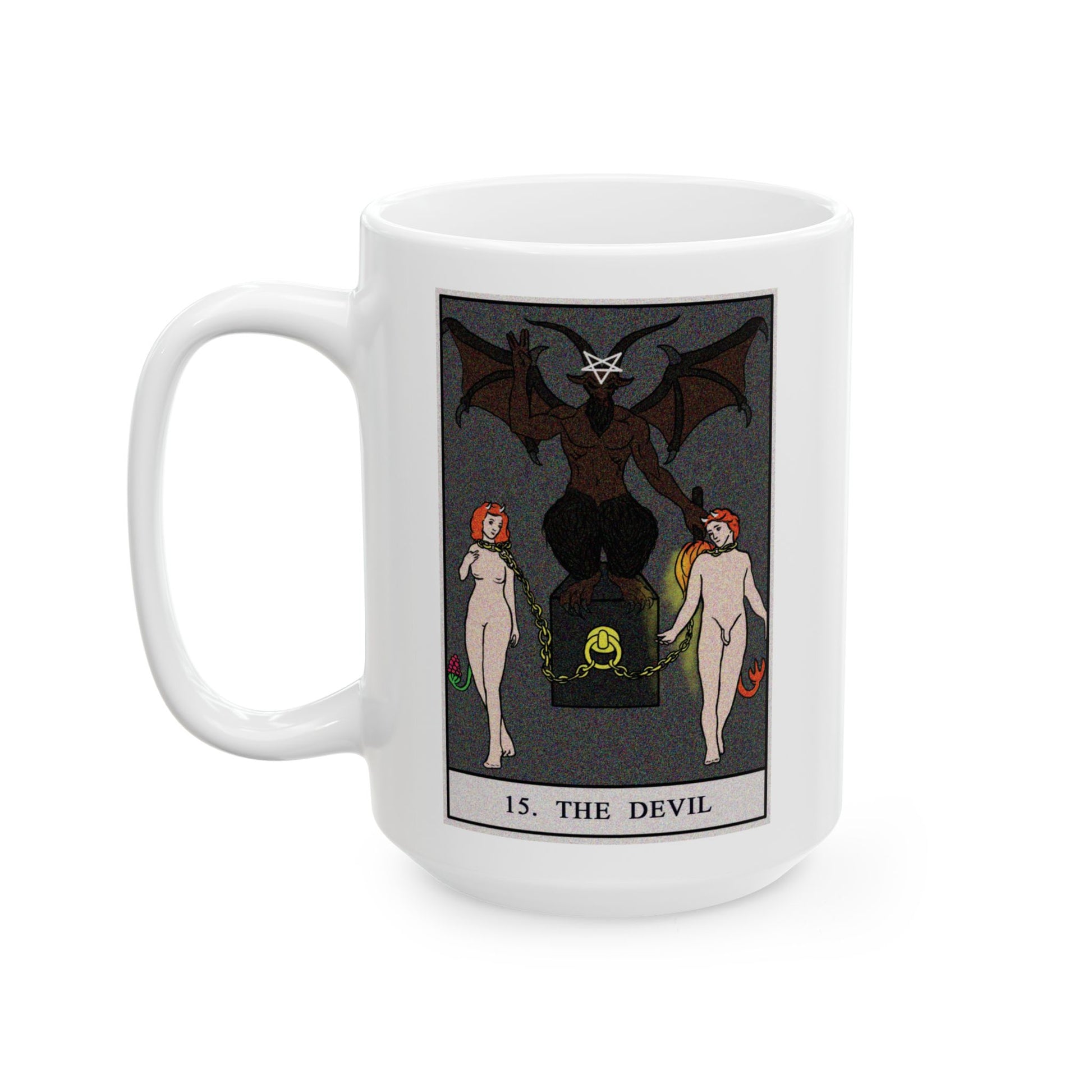 The Devil Tarot Card Coffee Mug - Double Sided White Ceramic 15oz by TheGlassyLass.com