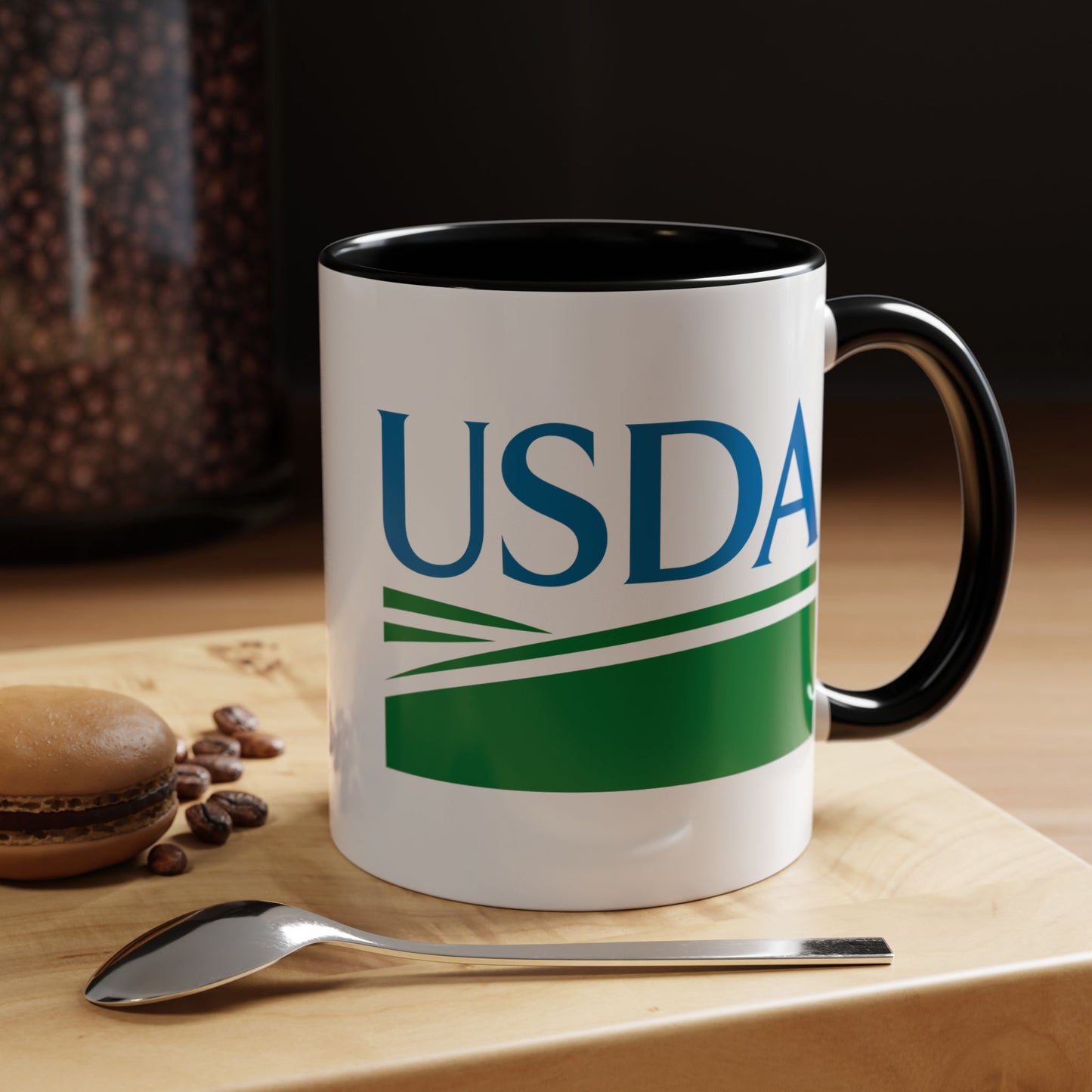 USDA Seal Coffee Mug - Double Sided Print, Black Accent White Ceramic, 11oz by TheGlassyLass.com