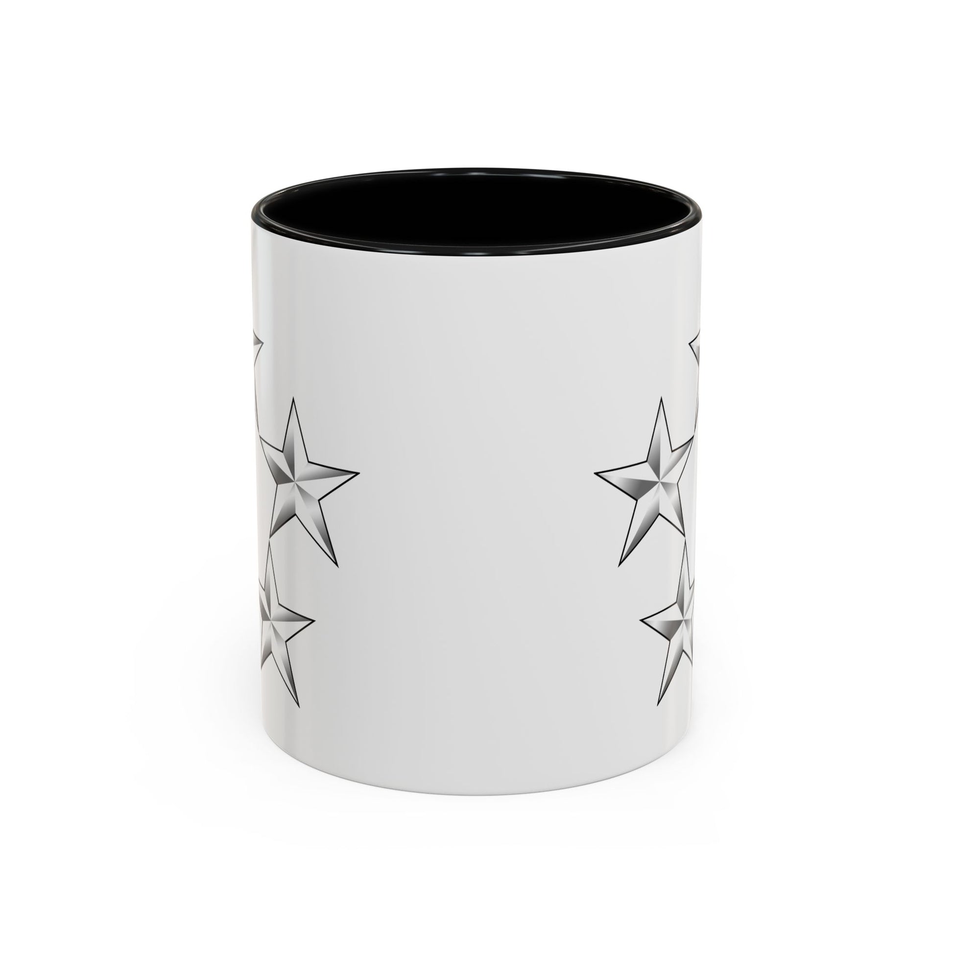 5 Star General Rank Insignia Coffee Mug - Double Sided Black Accent White Ceramic 11oz by TheGlassyLass.com