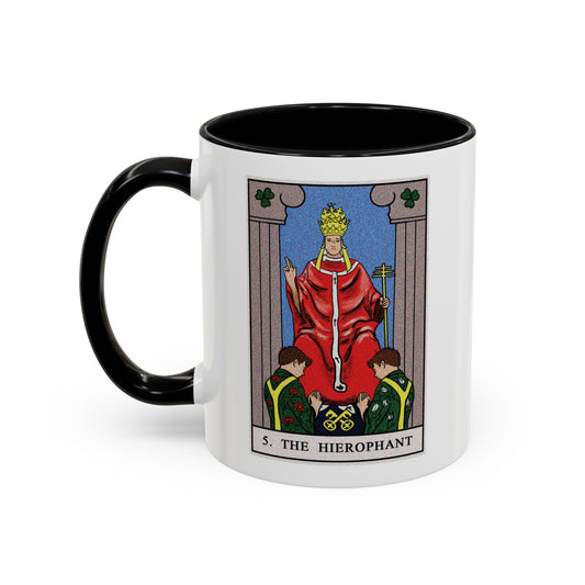 The Hierophant Tarot Card Coffee Mug - Double Sided Print, Black Accent White Ceramic, 11oz by TheGlassyLass.com