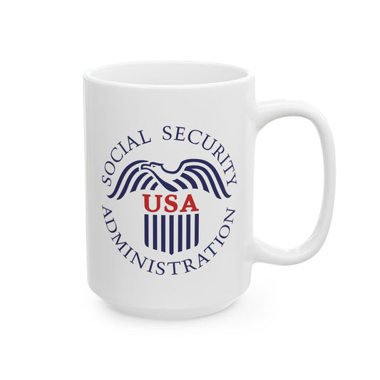 Social Security Administration Seal Coffee Mug - Double Sided Print, White Ceramic, 15oz by TheGlassyLass.com