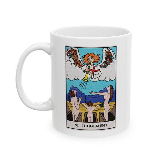 The Judgement Tarot Card Coffee Mug - Double Sided Print, White Ceramic, 11oz by TheGlassyLass.com