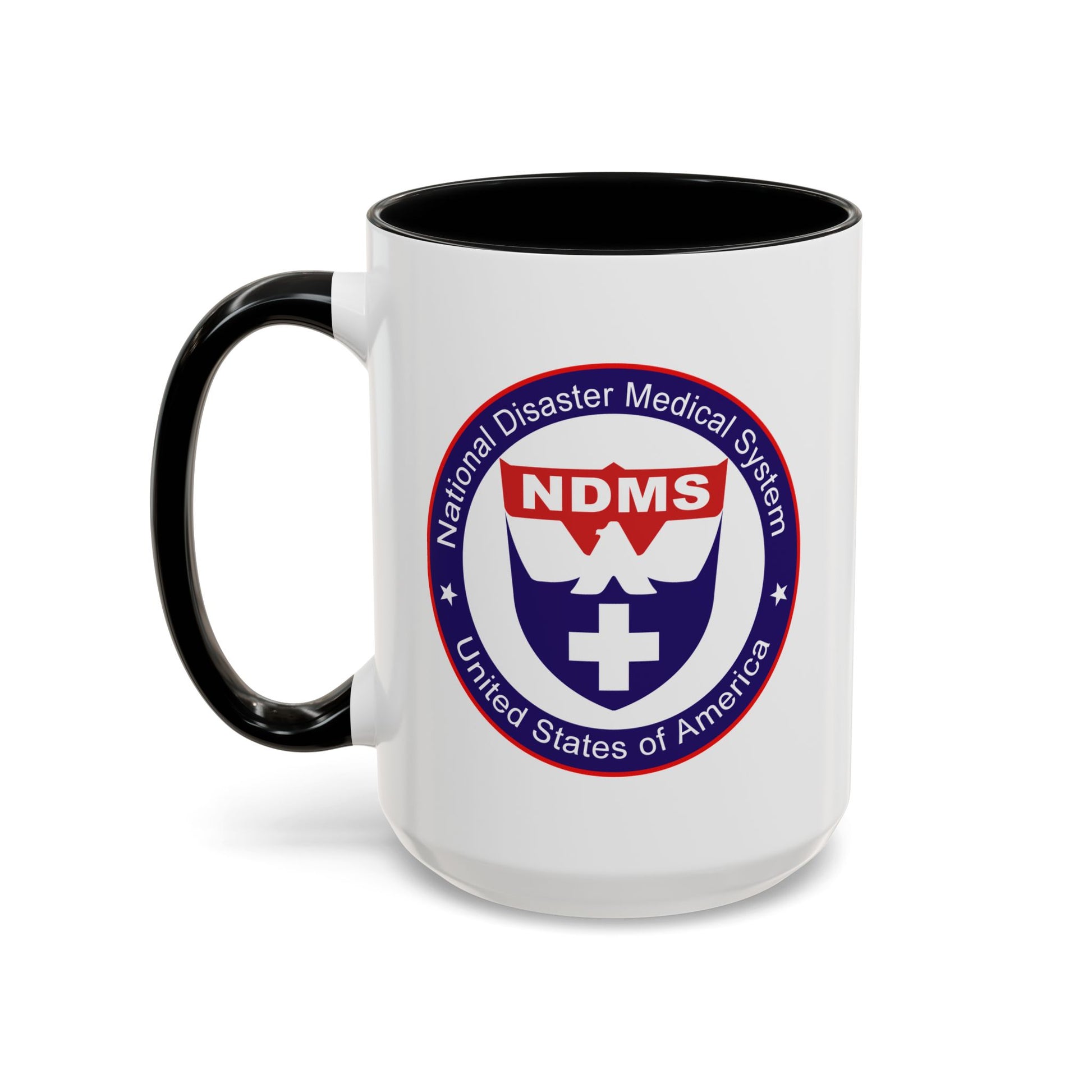 National Disaster Medical System Coffee Mug - Double Sided Print, Black Accent White Ceramic, 15oz by TheGlassyLass.com