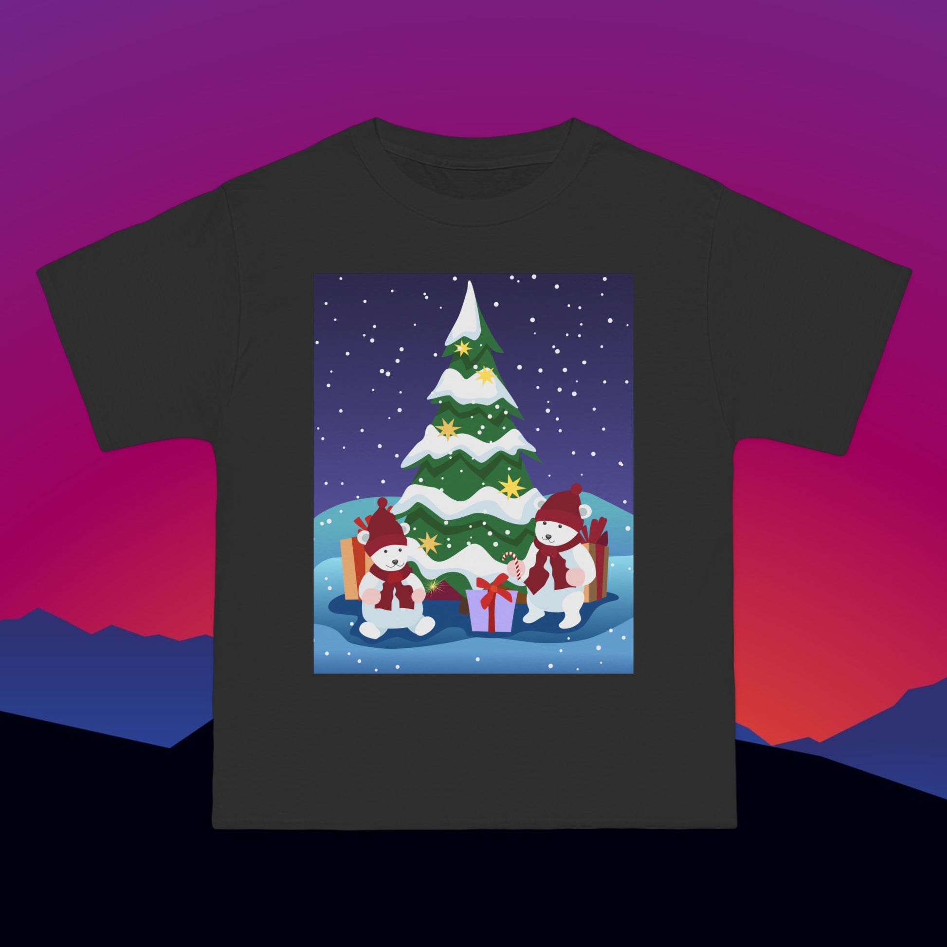 Polar Bear Christmas T-Shirt: (Hanes Beefy-T 100% Preshrunk Cotton Custom Printed by TheGlassyLass.com