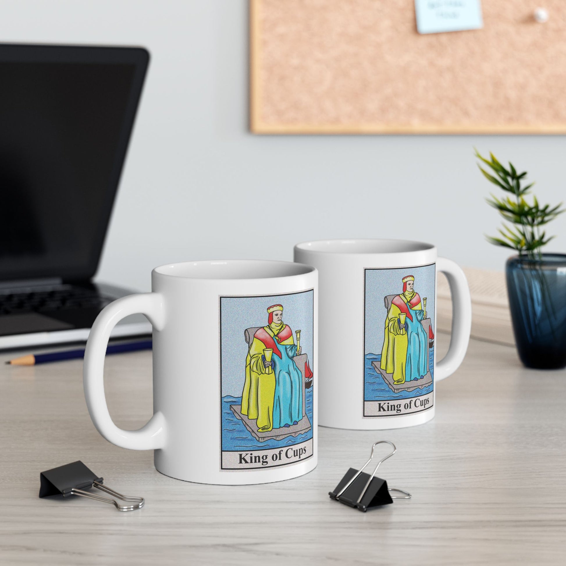 King of Cups Tarot Card Coffee Mug - Double Sided Print, White Ceramic, 11oz by TheGlassyLass.com