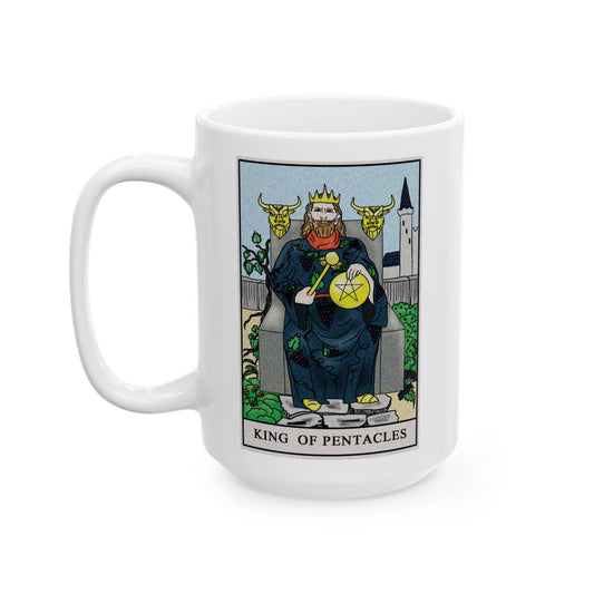 King of Pentacles Tarot Card Coffee Mug - Double Sided White Ceramic 15oz by TheGlassyLass.com