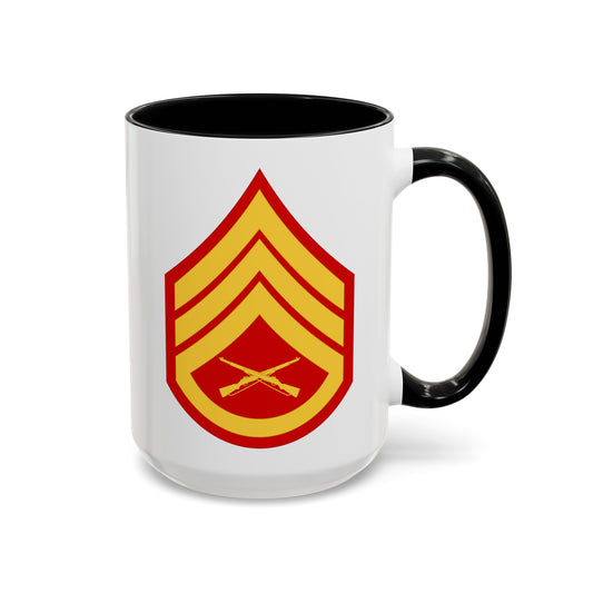 United States Marine Corps Staff Sergeant (E-6) Chevron Coffee Mug - Double Sided Black Accent White Ceramic 15oz - by TheGlassyLass.com