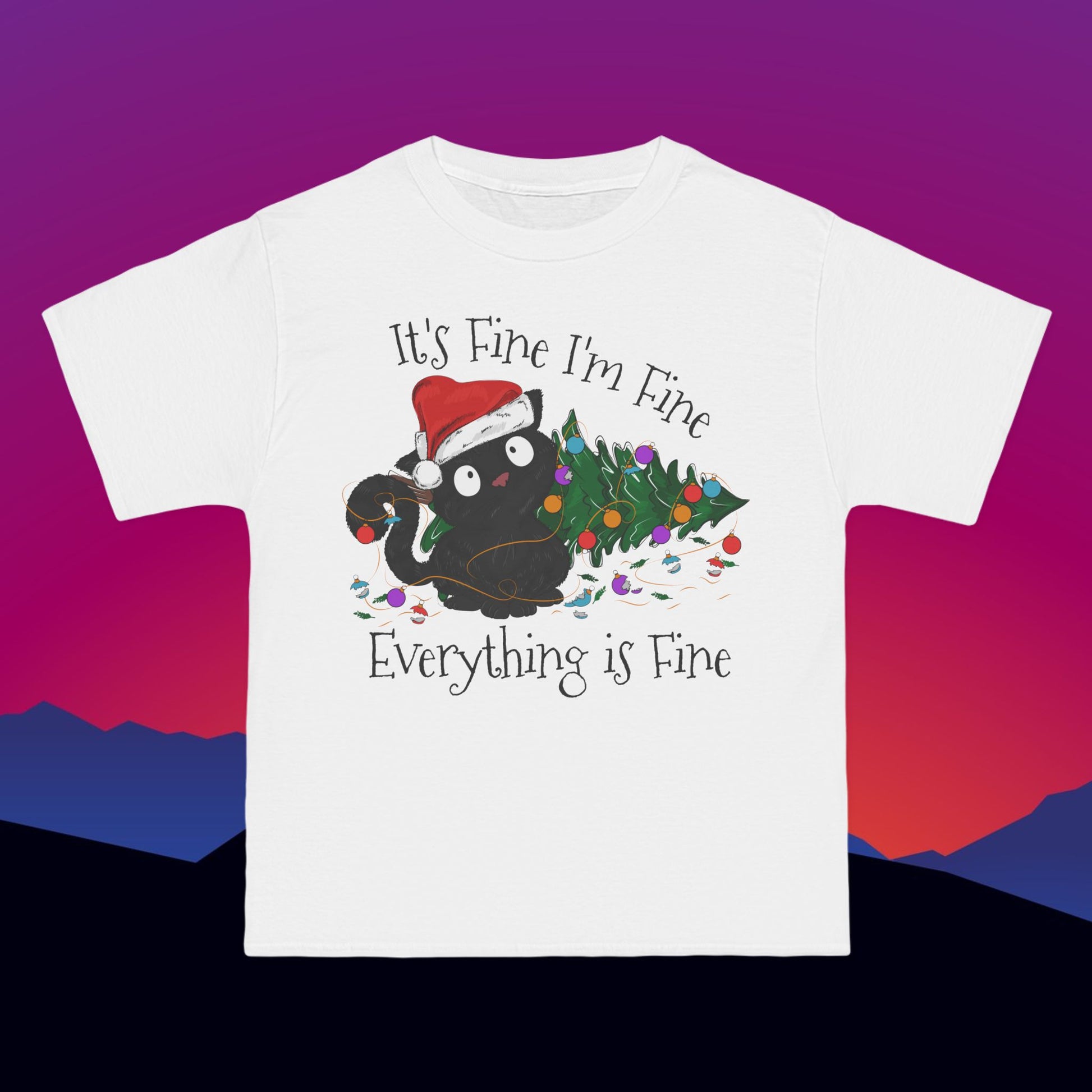 Christmas with Cats T-Shirt: (Hanes Beefy-T 100% Preshrunk Cotton Custom Printed by TheGlassyLass.com