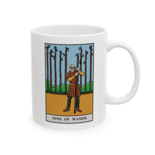 Nine of Wands of Wands Tarot Card Coffee Mug - Double Sided Print, White Ceramic, 11oz by TheGlassyLass.com