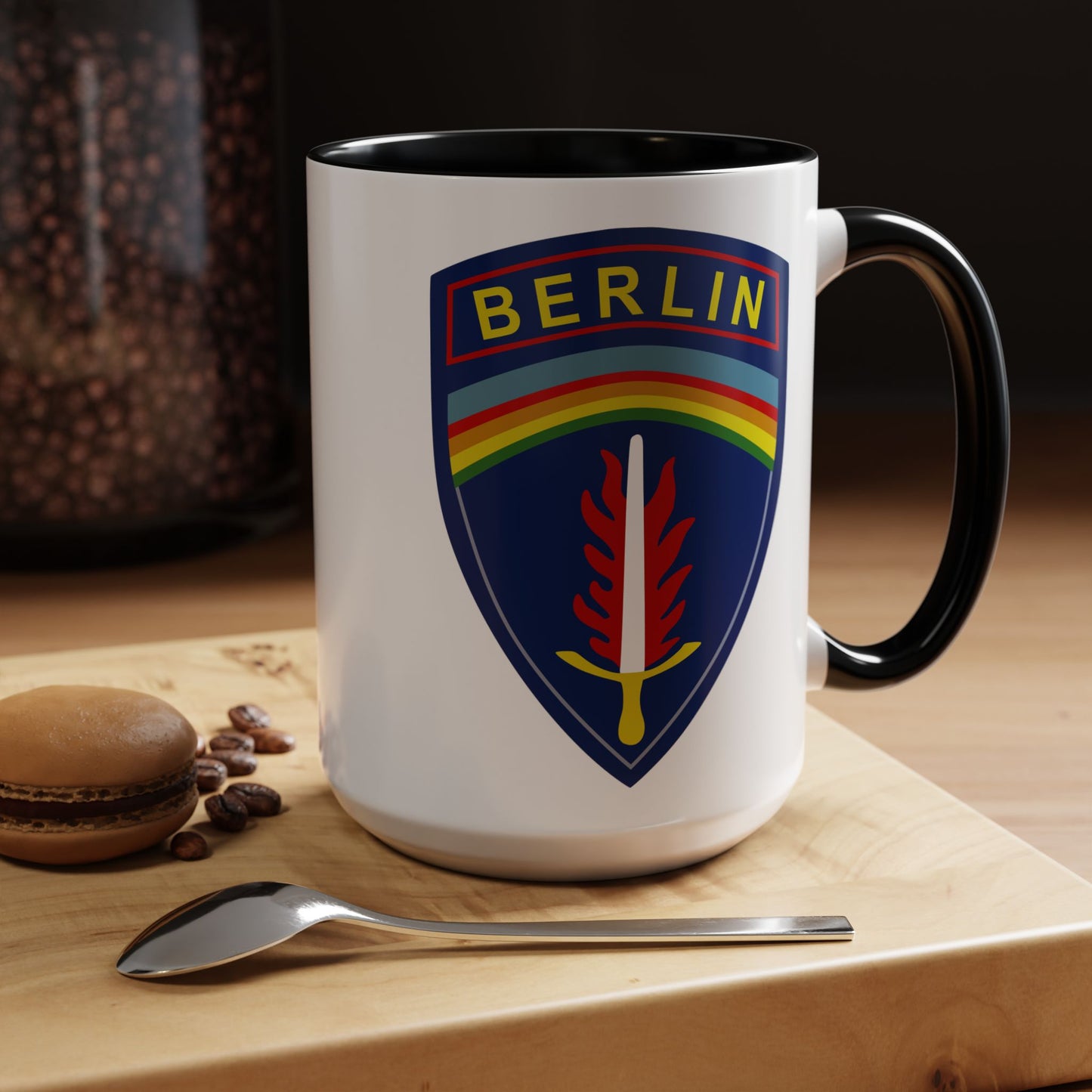 US Army Berlin Brigade Insignia - Double Sided Black Accent White Ceramic Coffee Mug 15oz by TheGlassyLass.com