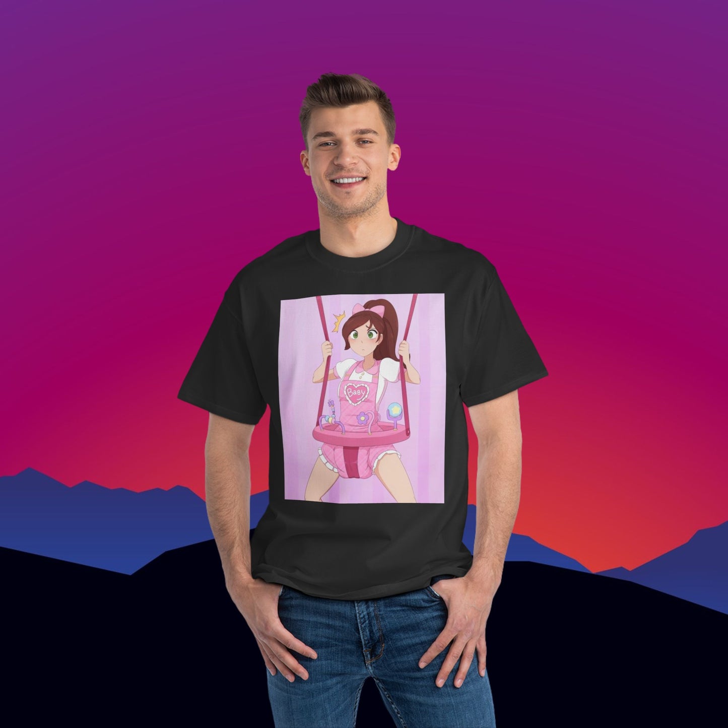Bouncy Bounce Baby Girl ABDL T-Shirt: (Hanes Beefy-T 100% Preshrunk Cotton Custom Printed by TheGlassyLass.com