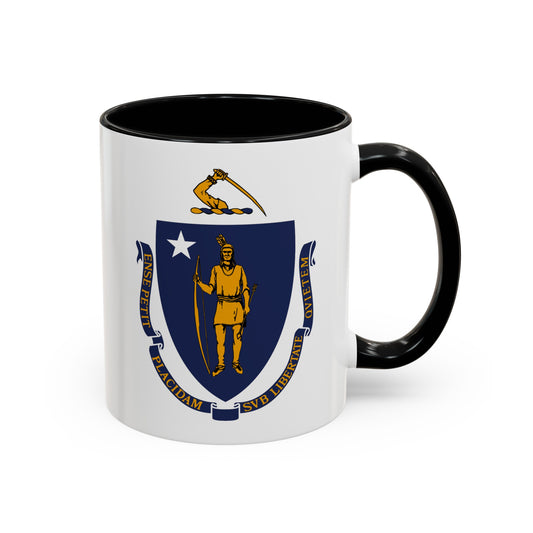 Commonwealth of Massachusetts State Flag - Double Sided Black Accent White Ceramic Coffee Mug 11oz by TheGlassyLass.com