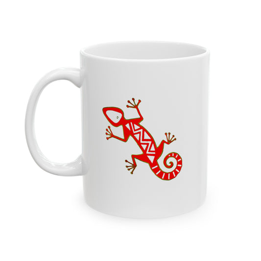 Gecko Coffee Mug - Double Sided White Ceramic 11oz by TheGlassyLass.com