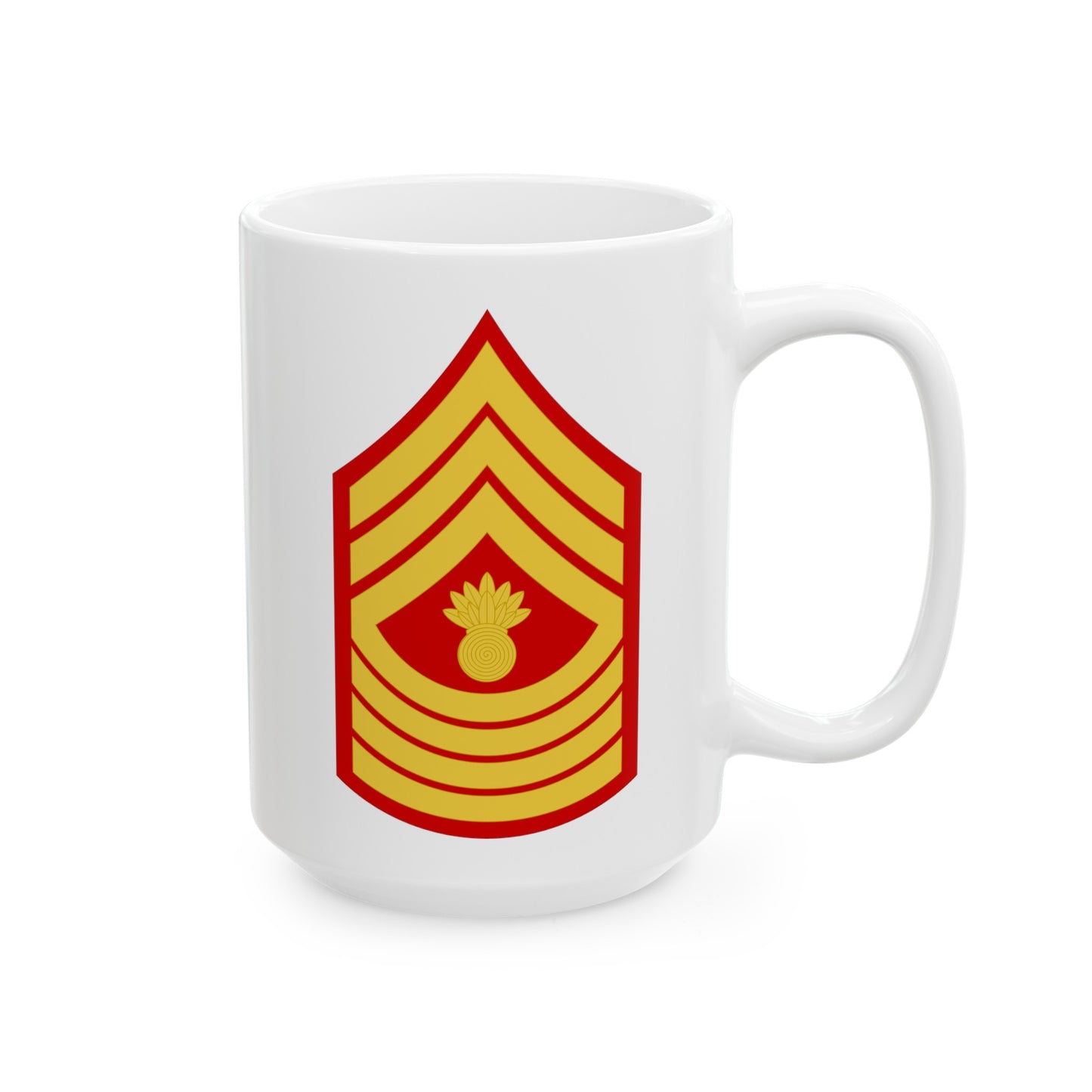 United States Marine Corps Master Gunnery Sergeant (E-9) Chevron Coffee Mug - Double Sided White Ceramic 15oz - by TheGlassyLass.com