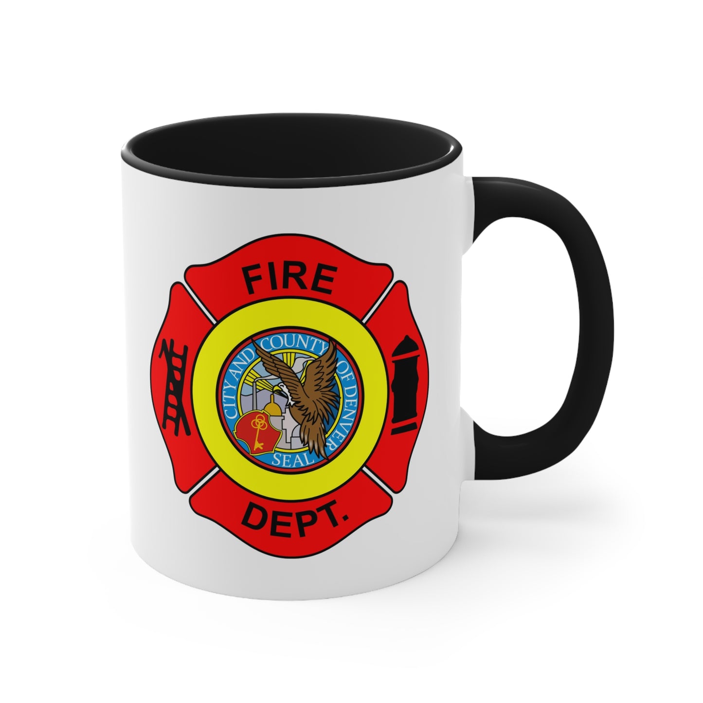 Denver Fire Department Coffee Mug - Double Sided Black Accent White Ceramic 11oz by TheGlassyLass.com