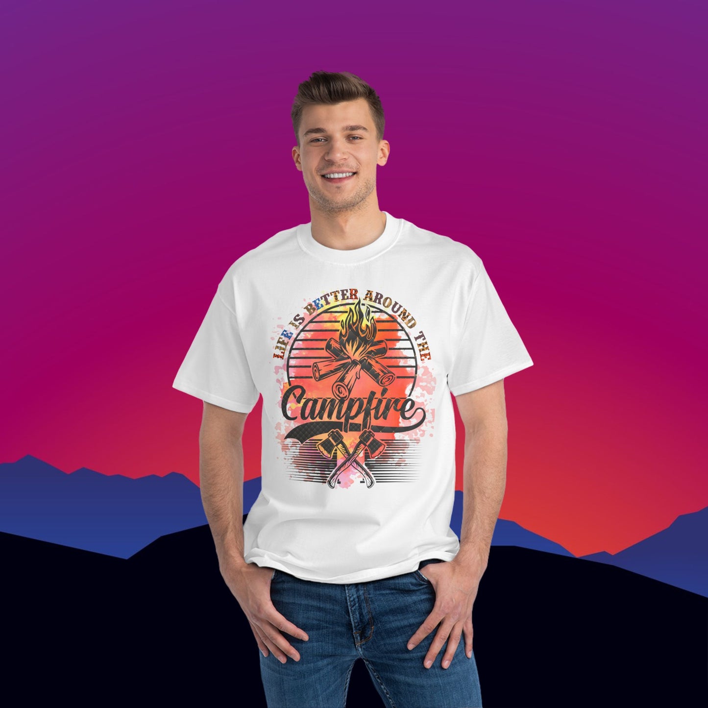 Life is Better Around the Campfire T-Shirt: (Hanes Beefy-T 100% Preshrunk Cotton) Custom Printed by TheGlassyLass.com